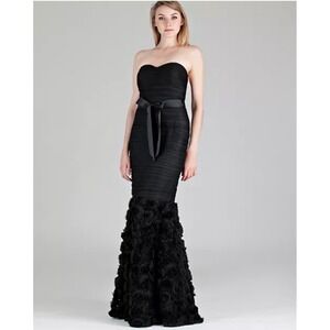 JS Collections Black Strapless Mermaid Gown Floral Skirt Formal Evening Size 8